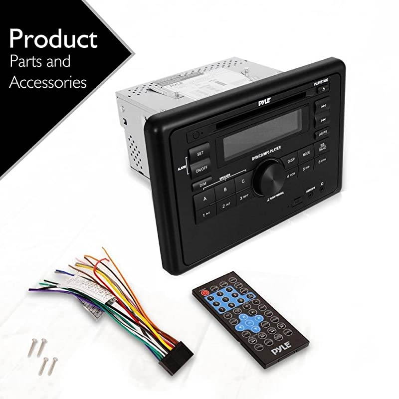 Double DIN In Dash Car Stereo Head Unit Wall Mount RV Audio Video Receiver System with Radio Bluetooth CD DVD Player MP3 USB Includes Remote Control Power and Wiring Harness PLRVST400