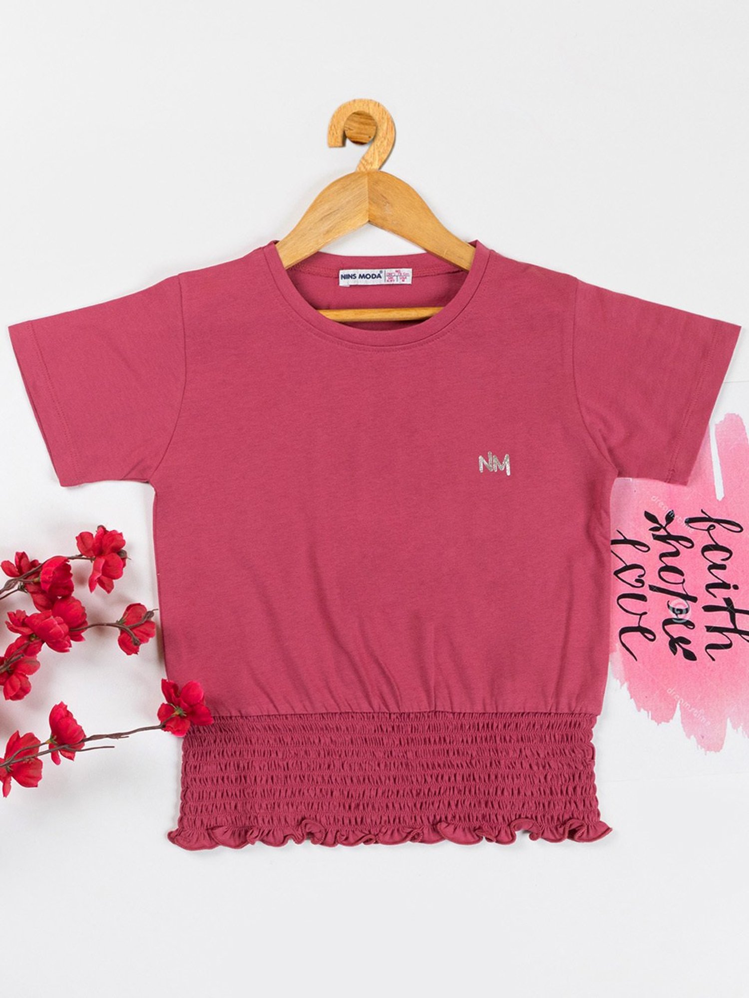 NINS MODA Kids Dusty Pink Solid Crop Top