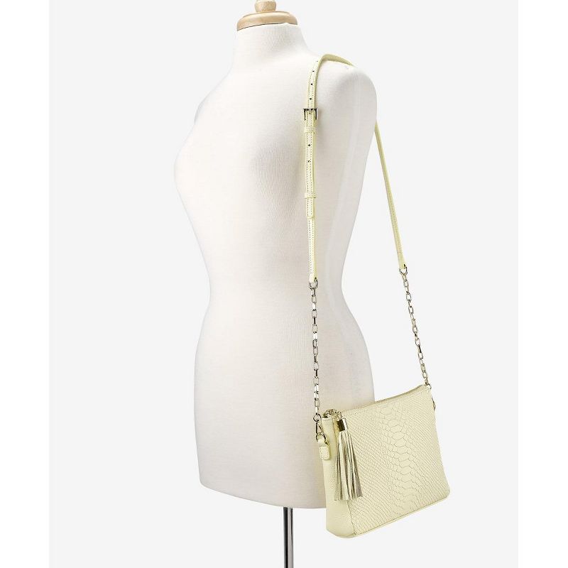 VR NYC Magnetic Strap Closure Mosaic Design Denim Laser Cut Crossbody Bag - Blue