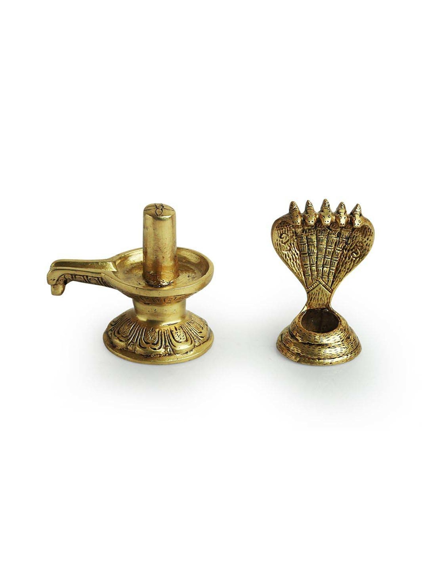 ExclusiveLane Golden Brass Shivling With Sheshnaag Showpiece Idol