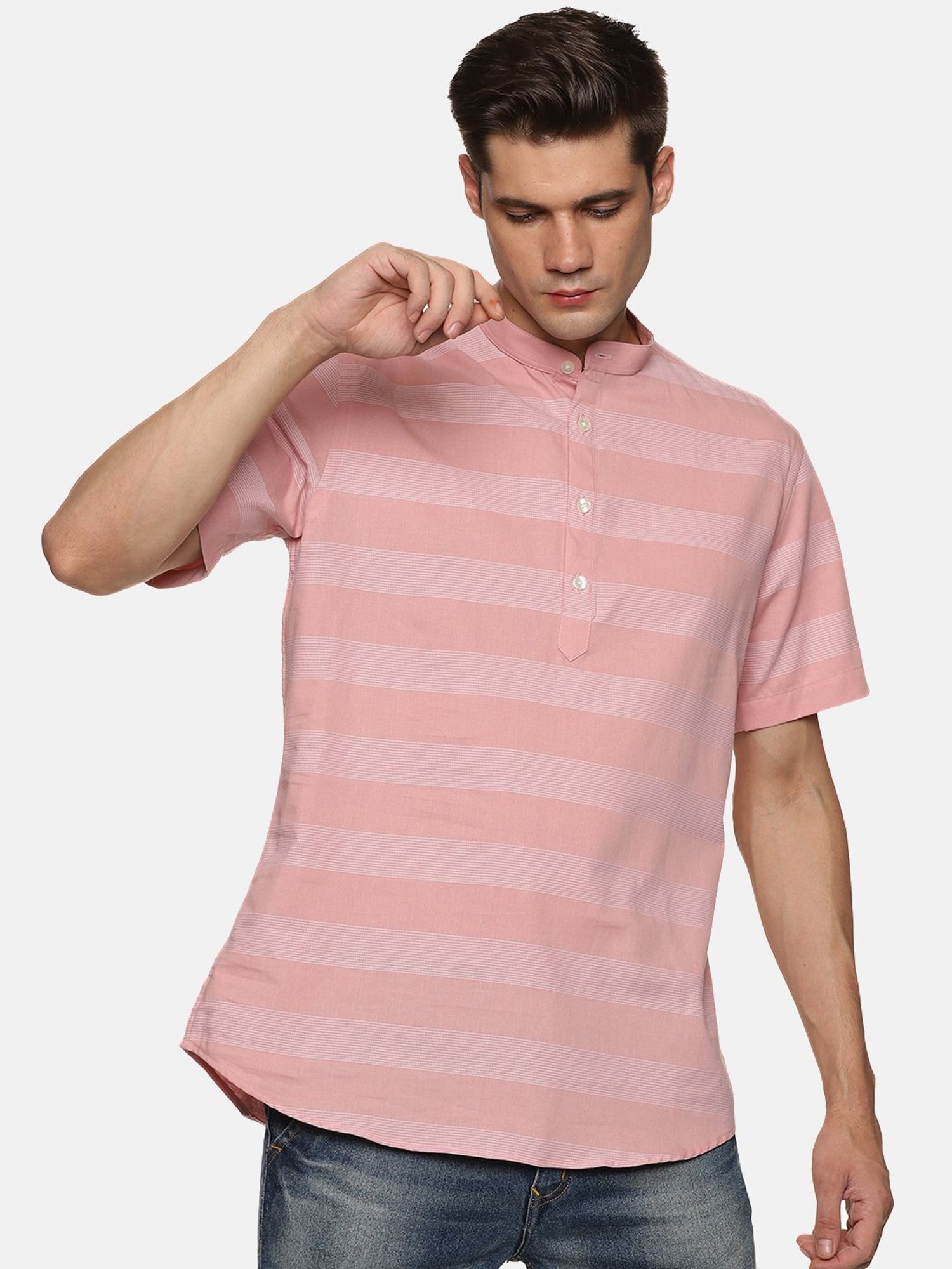 Don Vino Peach Regular Fit Striped Shirt