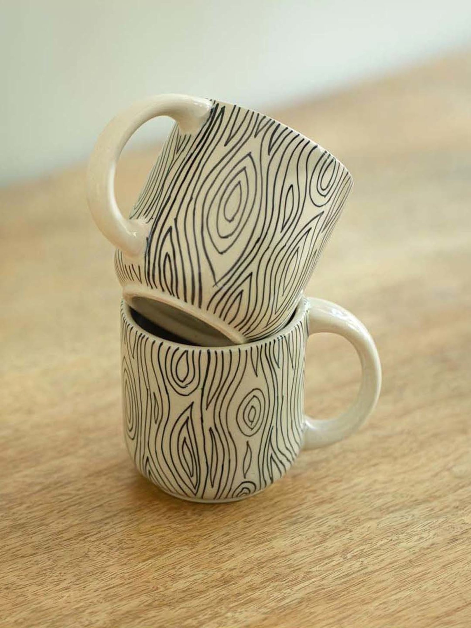 Ellementry Livada Off-White & Black Ceramic Mug (0.2 L) - Set of 2