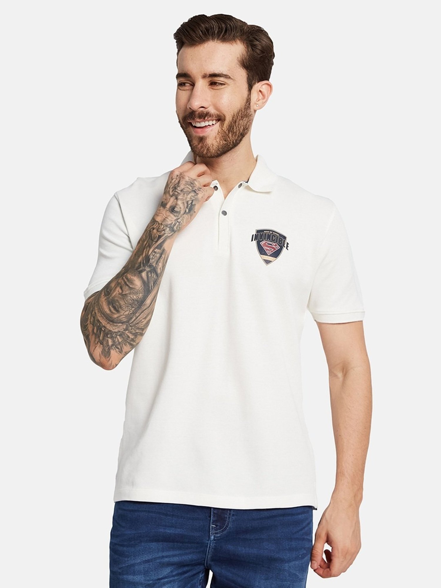 Octave Off White Cotton Regular Fit Polo T-Shirt