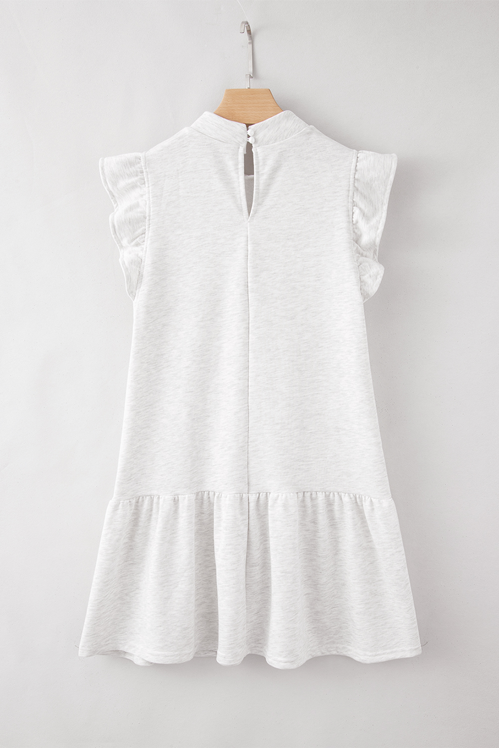 White Solid Color Ruffle Hem Mini Sweatshirt Dress