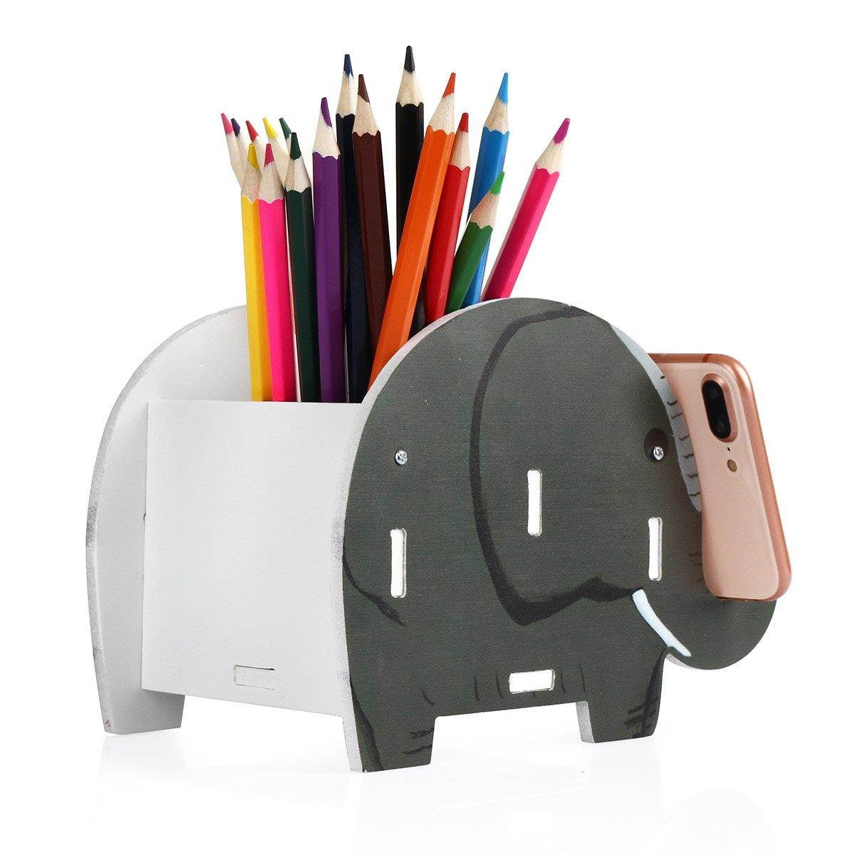 COOLBROS Elephant Pencil Holder with Phone Holder Desk Organizer Desktop Pen Pencil Mobile Phone Bracket Stand Storage Pot Holder Container Stationery Box Organizer (African Elephants)