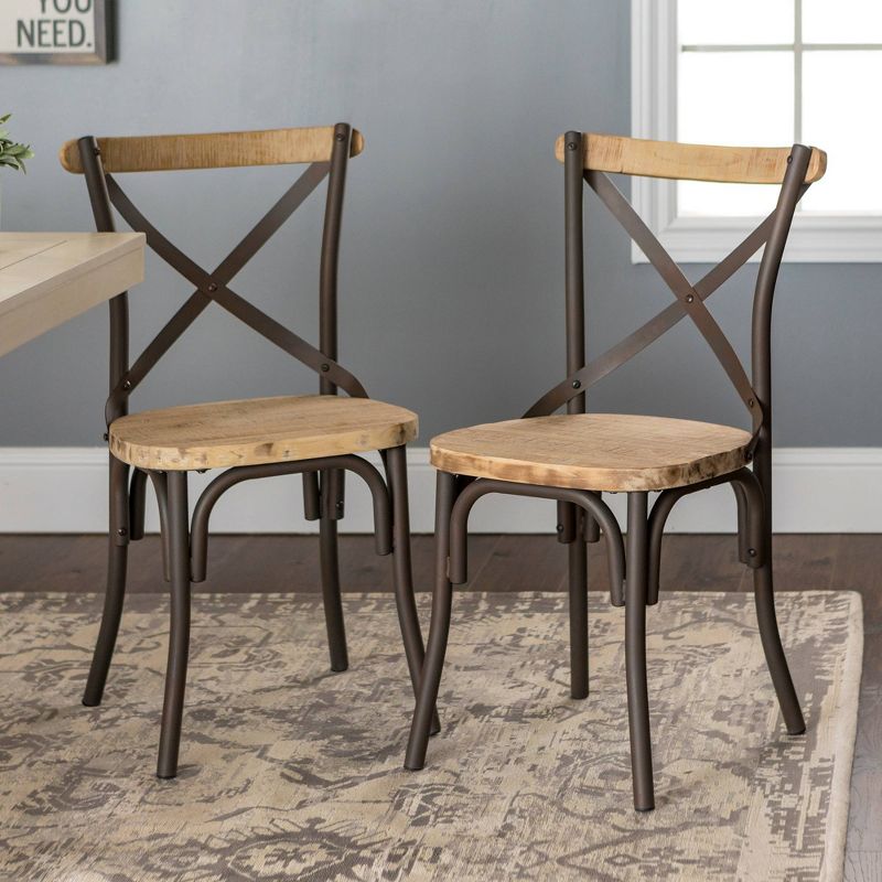 Set of 2 Industrial Farmhouse Wood Metal Dining Chairs Brown - Saracina Home