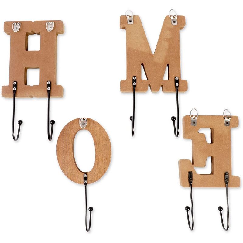 4-Piece "HOME" Wood Letters Key Holder Wall Mount Hooks Wall Decor for Coat Hat Key, 8 Inch Tall, Silver