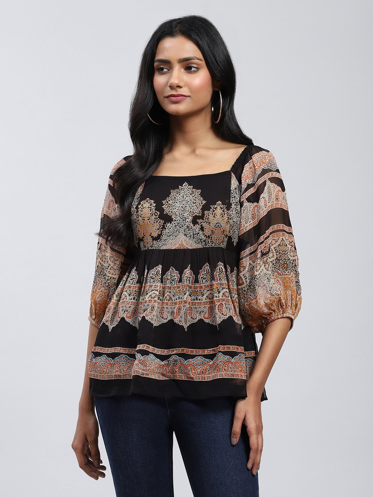 Label Ritu Kumar Black Printed Top