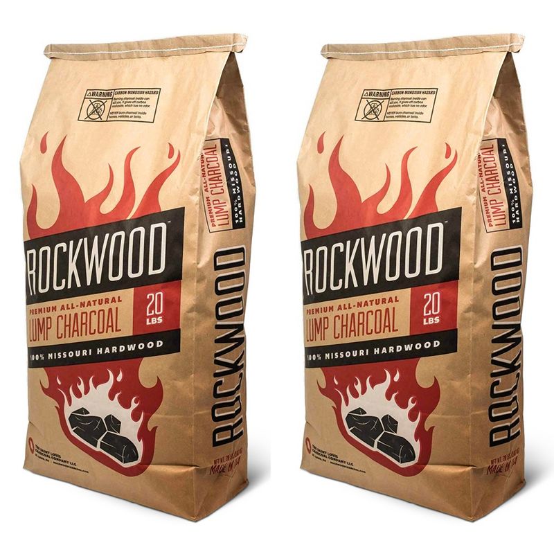 Rockwood 20 Pound All Natural Hardwood Grill Smoker Lump Charcoal Bag (2 Pack)
