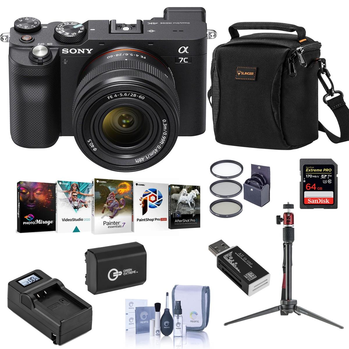 Sony Alpha 7C Mirrorless Camera with 28-60mm Lens, Black with PC Software & Acc.