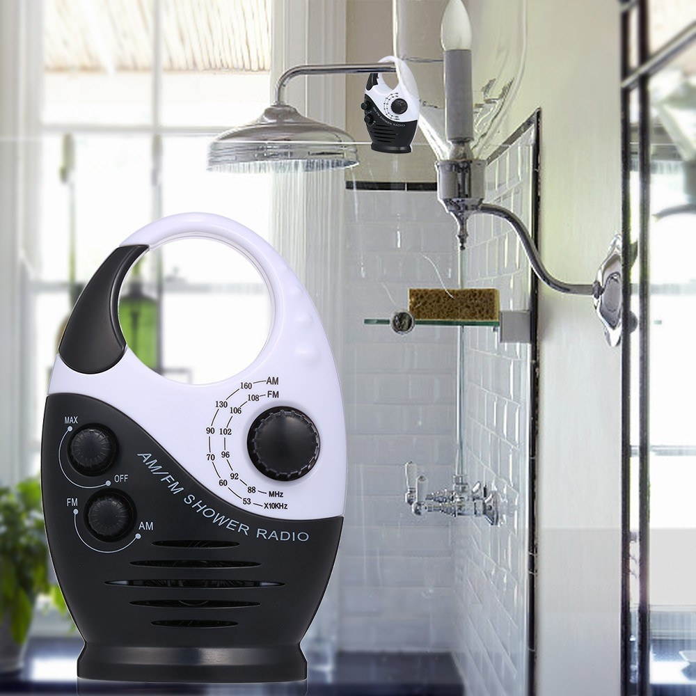AM / FM Mini Shower Radio Bathroom Waterproof Radio Hanging Music Radio Built-in Speaker (Not Including