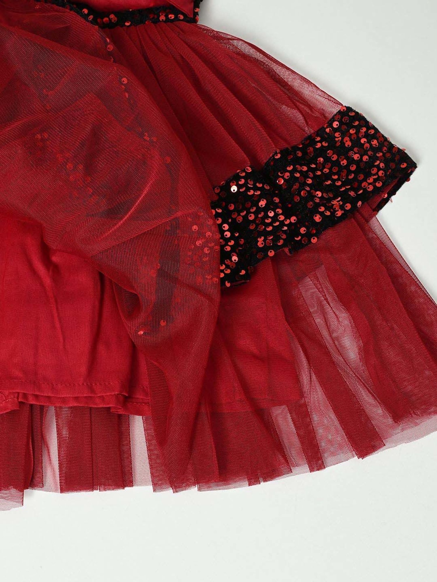 Bella Moda Kids Red Self Pattern Dress