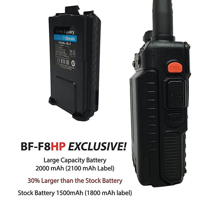 BFF8HP UV5R 3rd Gen 8Watt Dual Band TwoWay Radio 136174MHz VHF amp 400520MHz UHF Includes Full Kit with Large Battery