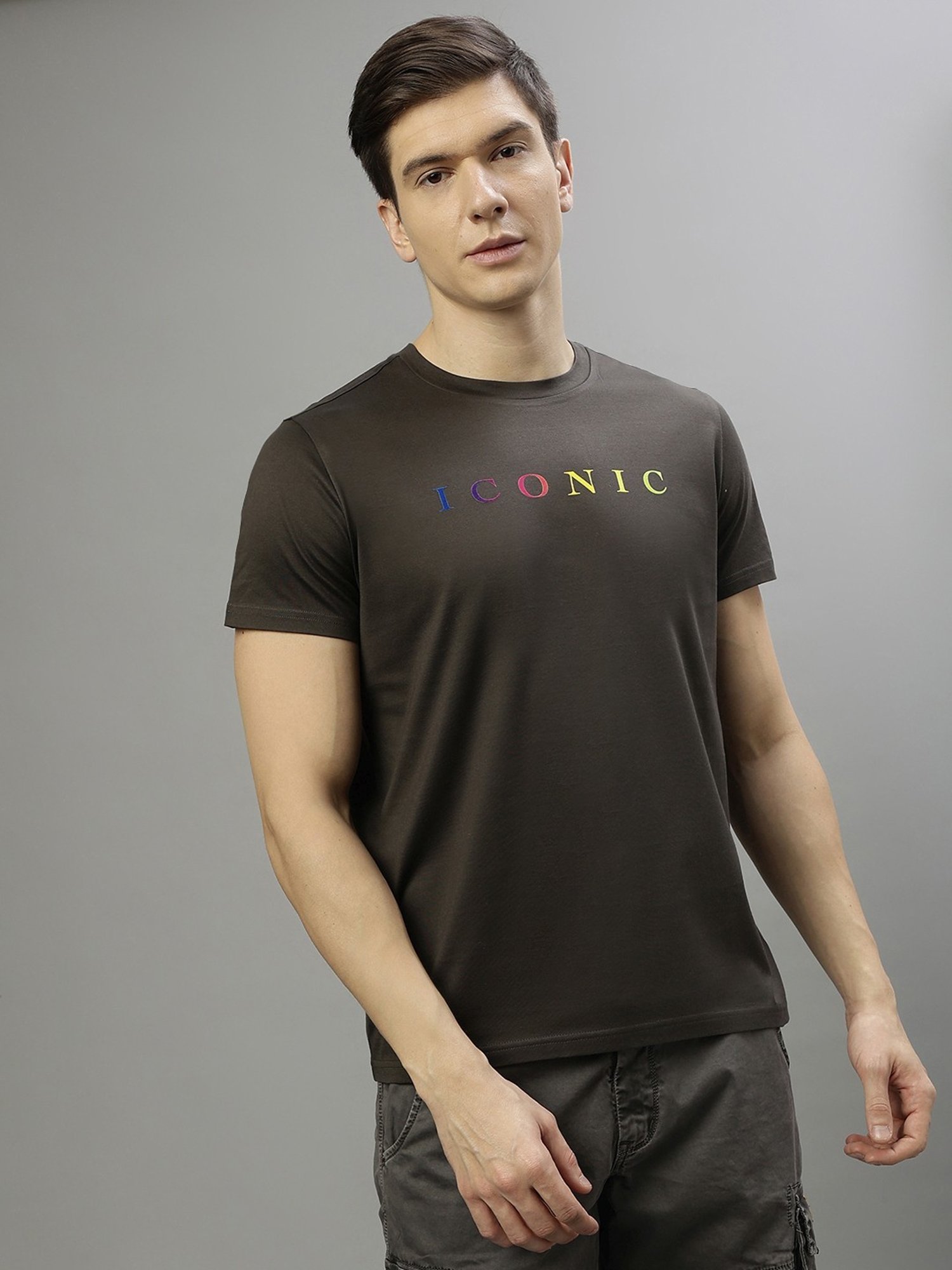 Iconic Men Typography Regular Fit Cotton T-shirt