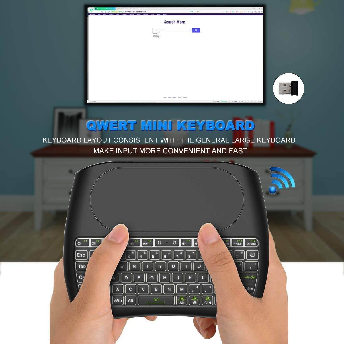 Mini Wireless Keyboard,D8 Mini Keyboard with Touchpad,Colorful Backlit Small Wireless Keyboard,Mini Handheld Remote Keyboard for PC,Raspberry Pi 4, Android TV Box,KODI,Windows 7 8 10