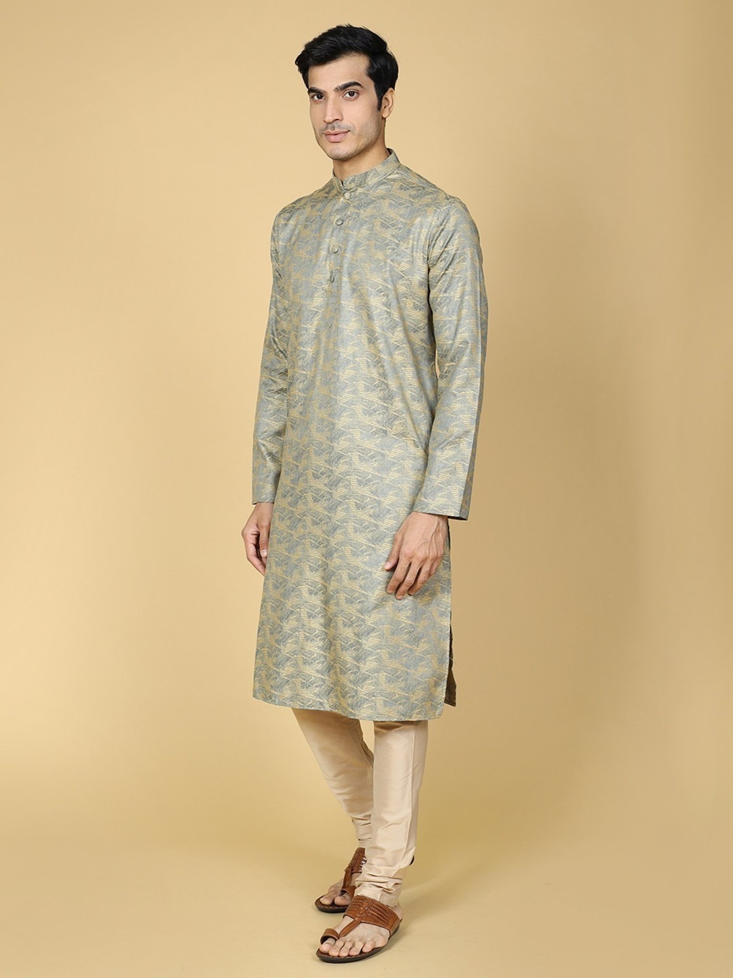 TABARD Blue Cotton Regular Fit Self Pattern Kurta Bottom Set