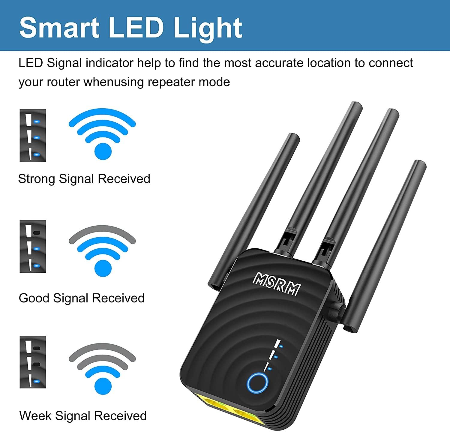 1200Mbps WiFi Repeater Wireless Signal Booster 2.4 & 5GHz Dual Band WiFi Extender with Ethernet Port 360 Degree Full Coverage