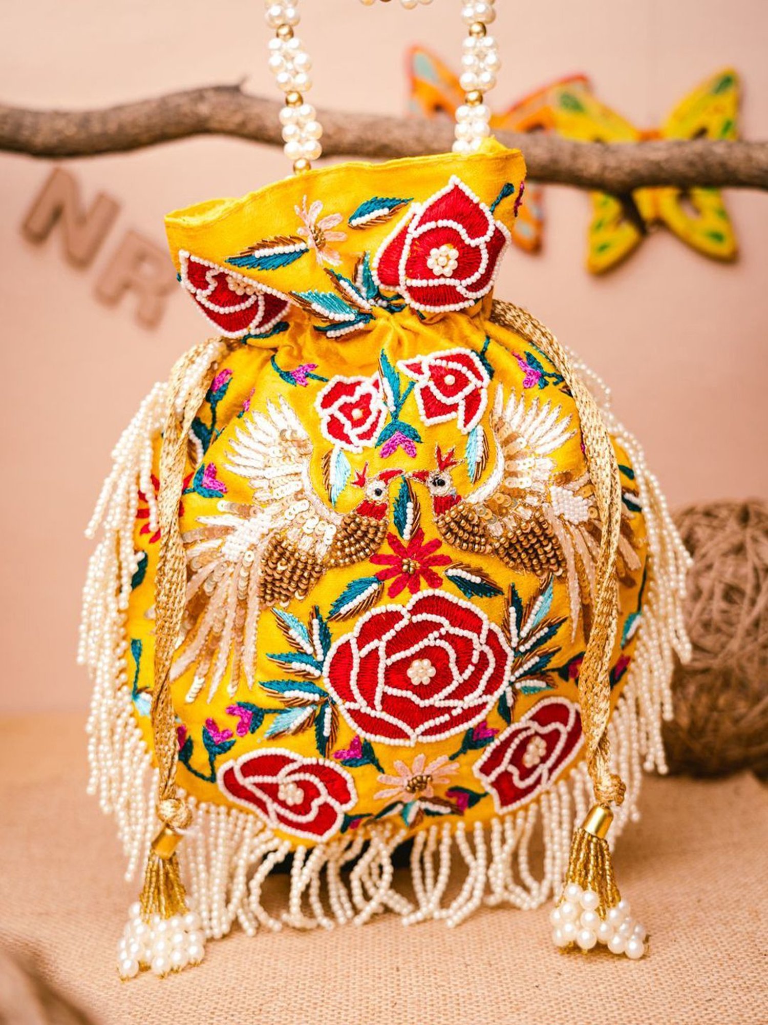 NR by Nidhi Rathi Yellow Embellished Potli