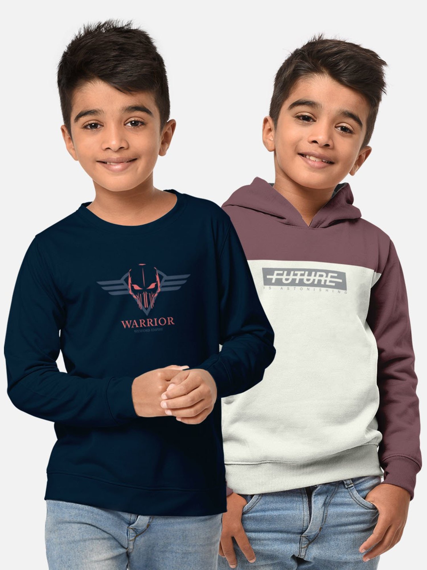 HELLCAT Blue & White Printed Full Sleeves T-Shirt (Pack Of 2)