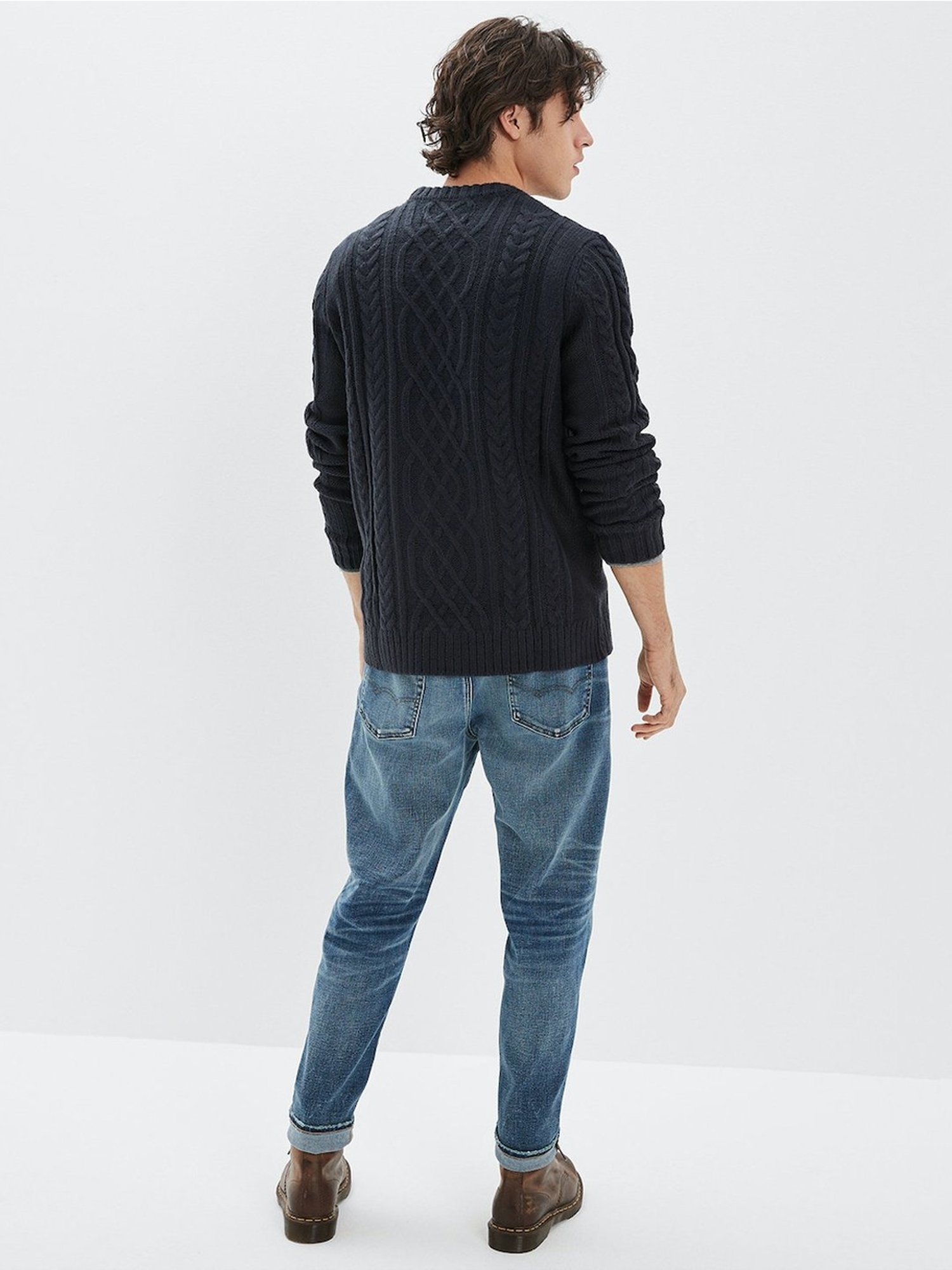 American Eagle Navy Standard Fit Self Pattern Sweater