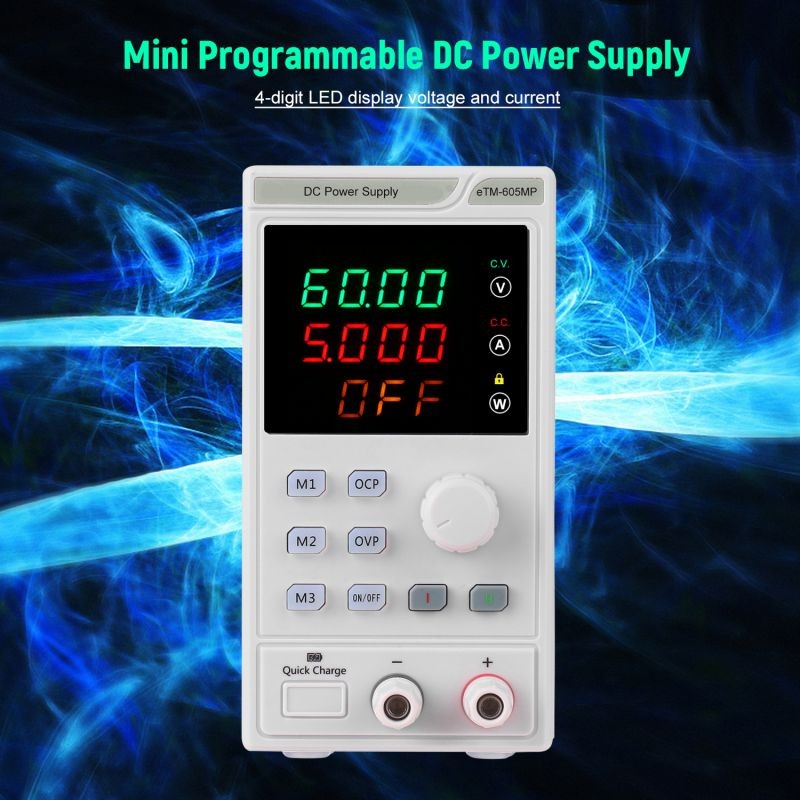 220V 0-60V 0-5A Programmable DC Power Supply Power Regulator 4-digit LED Display Voltage and Current Mini Regulated Power Supply with Alligator Leads