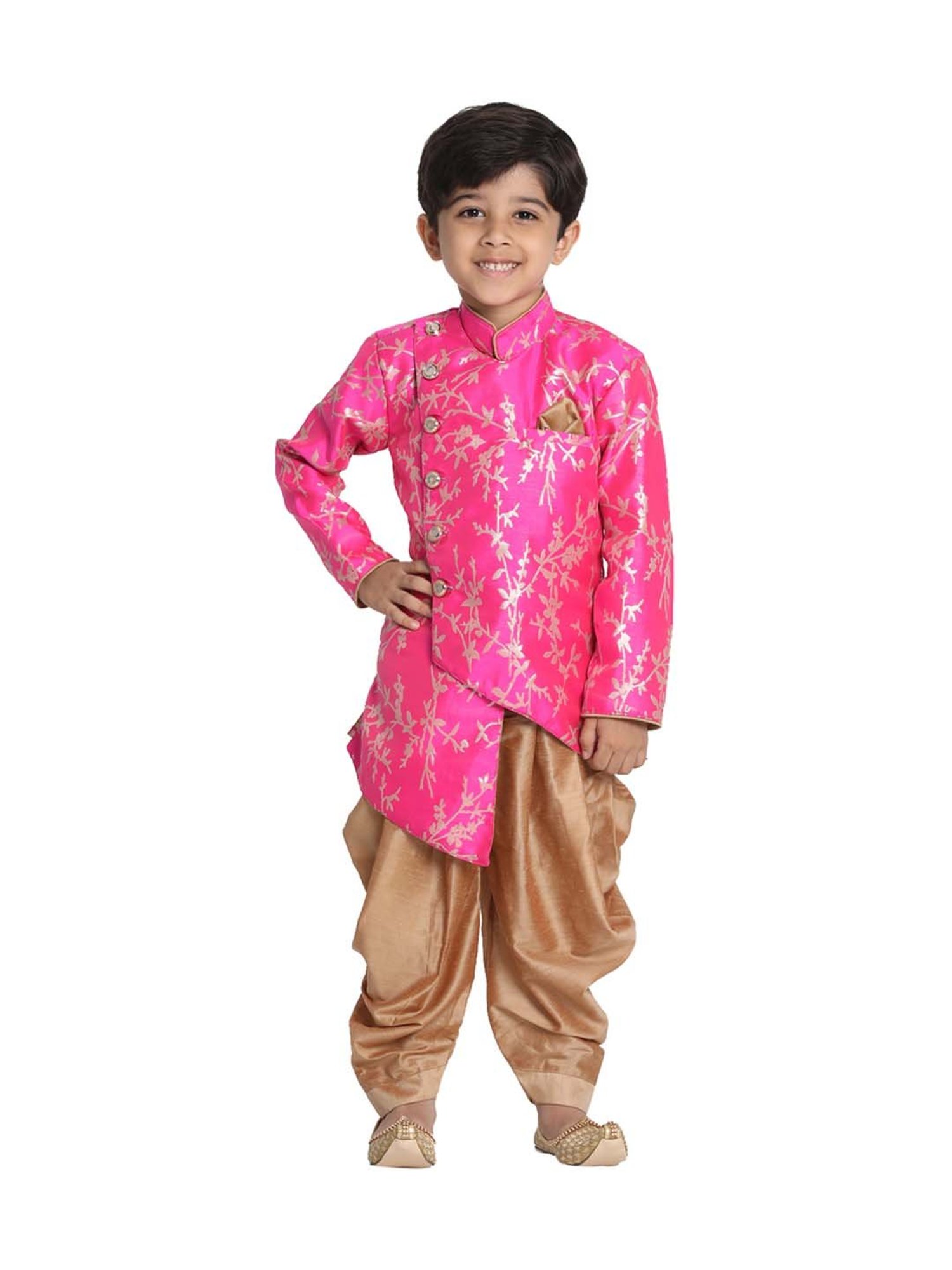VASTRAMAY Boys Turquoise Floral Full Sleeves Indowestern