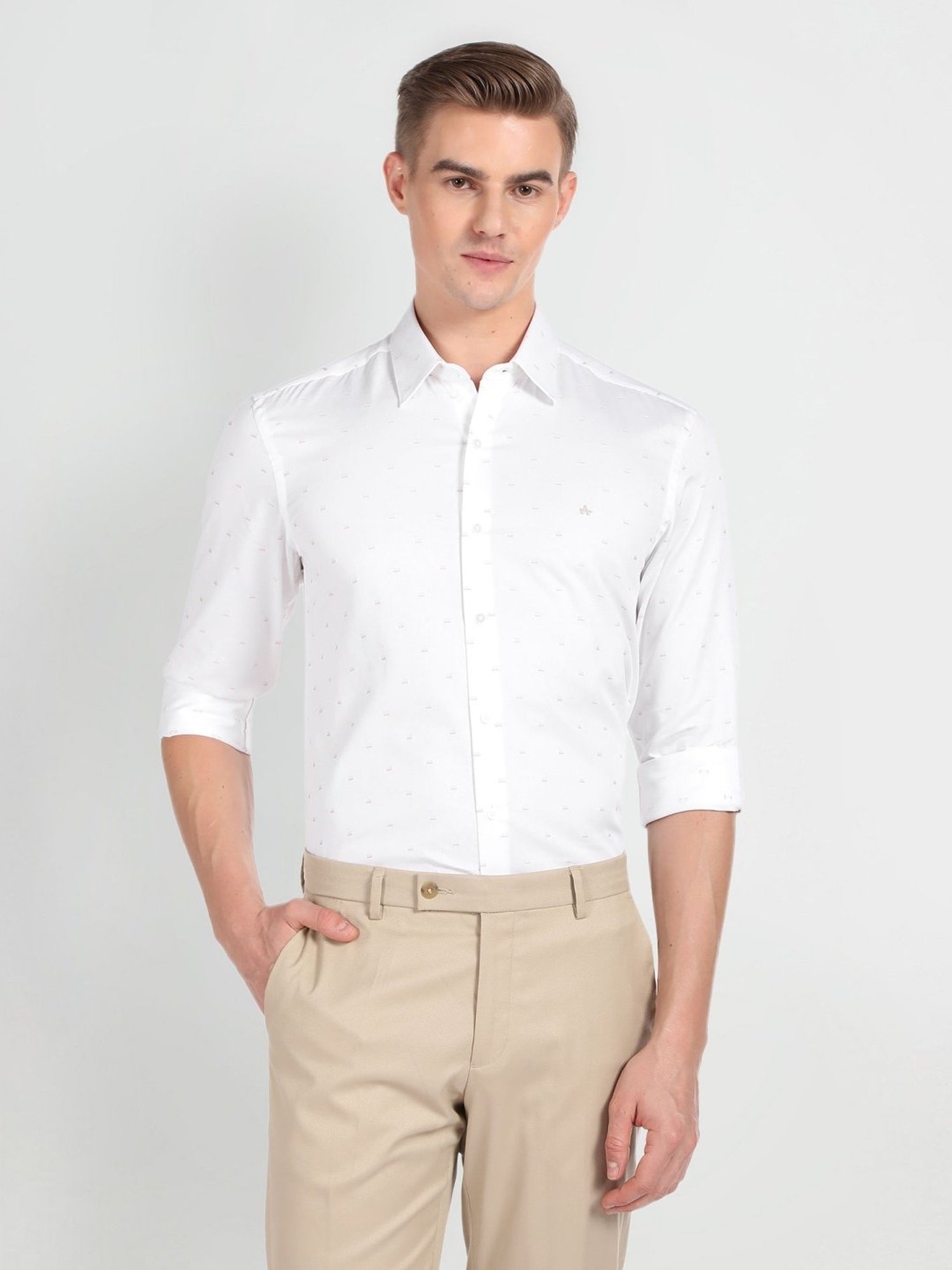Arrow Newyork White Cotton Slim Fit Printed Shirt