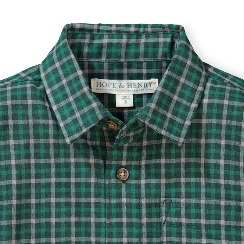 Hope & Henry Infant Plaid Long Sleeve Crew Button Down Shirt - Green 6-12 Months