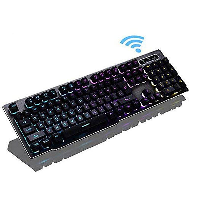 Backlit Keyboard,2.4Ghz Wireless Illuminated Mechanical Feel Gaming Keyboard Suspended Keycap,Fast Charging,Adjustable Breathing Lamp,Anti-ghosting,12 Multimedia Keys(black-without Mouse)