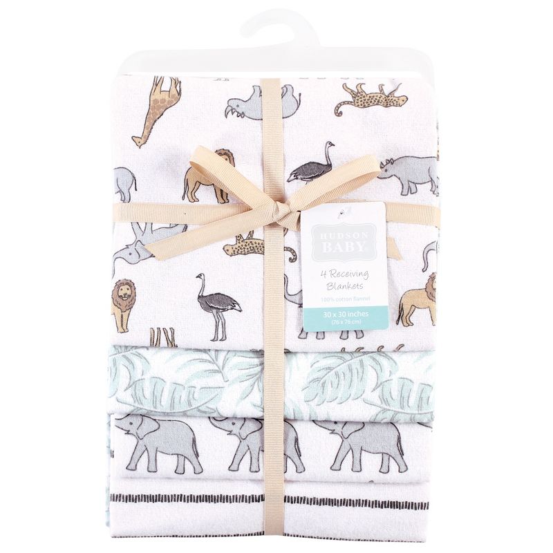 Hudson Baby Unisex Baby Cotton Flannel Receiving Blankets, Modern Neutral Safari, One Size