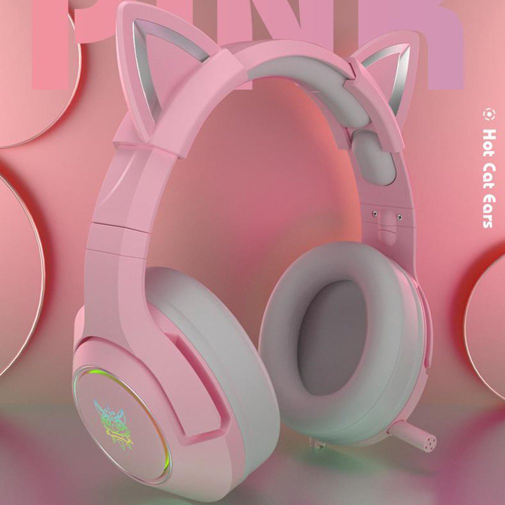 K9 Wired Gaming Headset Head-mounted USB Games Cute Girls Cute boy, cospaly, Wired Computer Headsets Adjustable Head Beam Soft Earmuffs,19.5 * 10 * 23 cm,pink