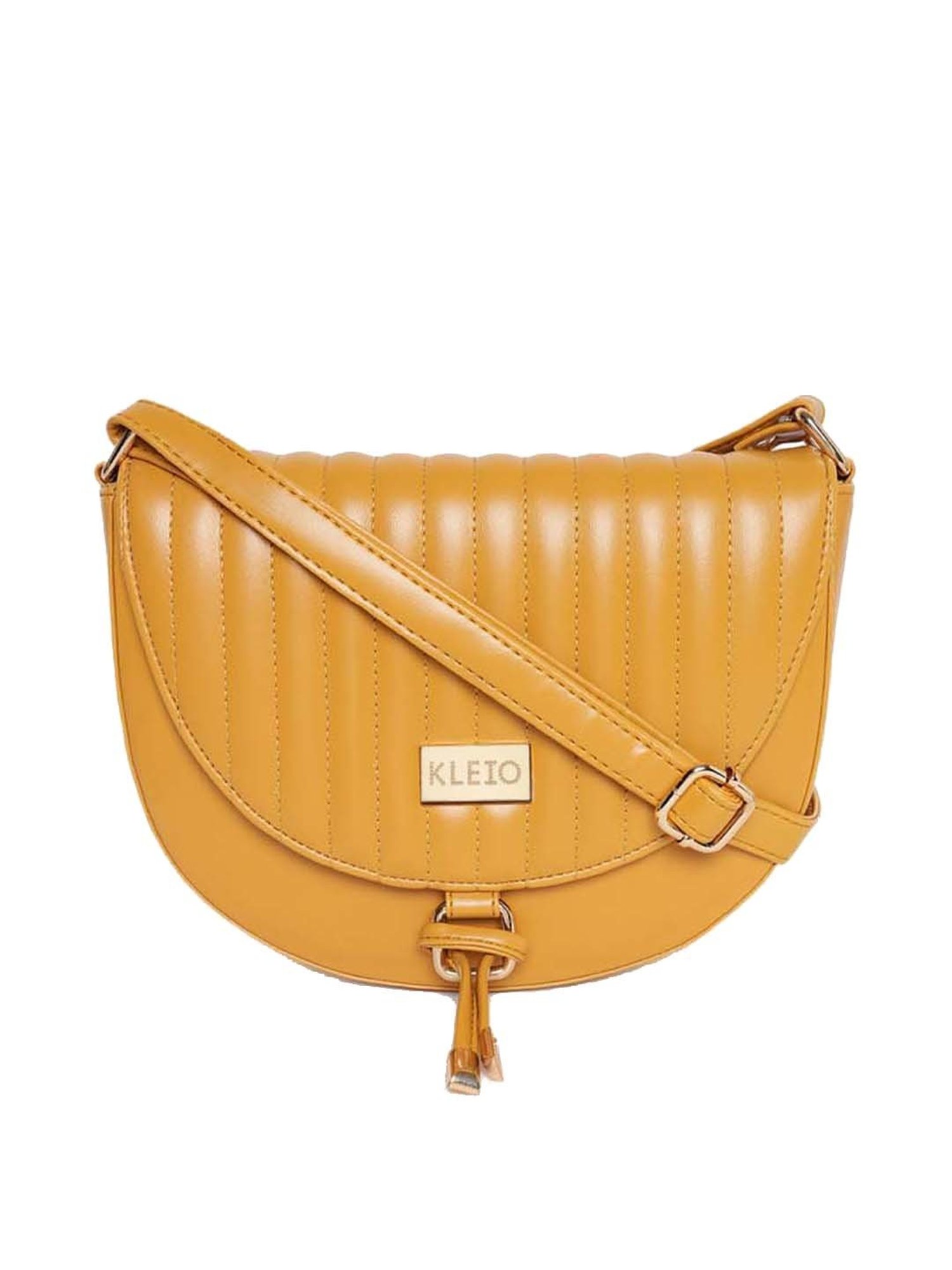 KLEIO Yellow Quilted Medium Sling Handbag