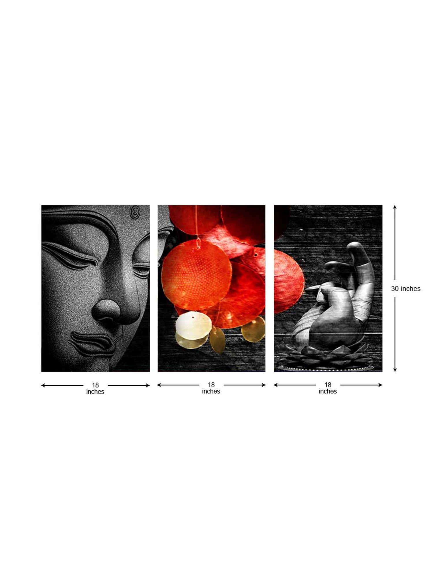 999Store Black & Red Buddha Art 3 Frame Canvas Paintings