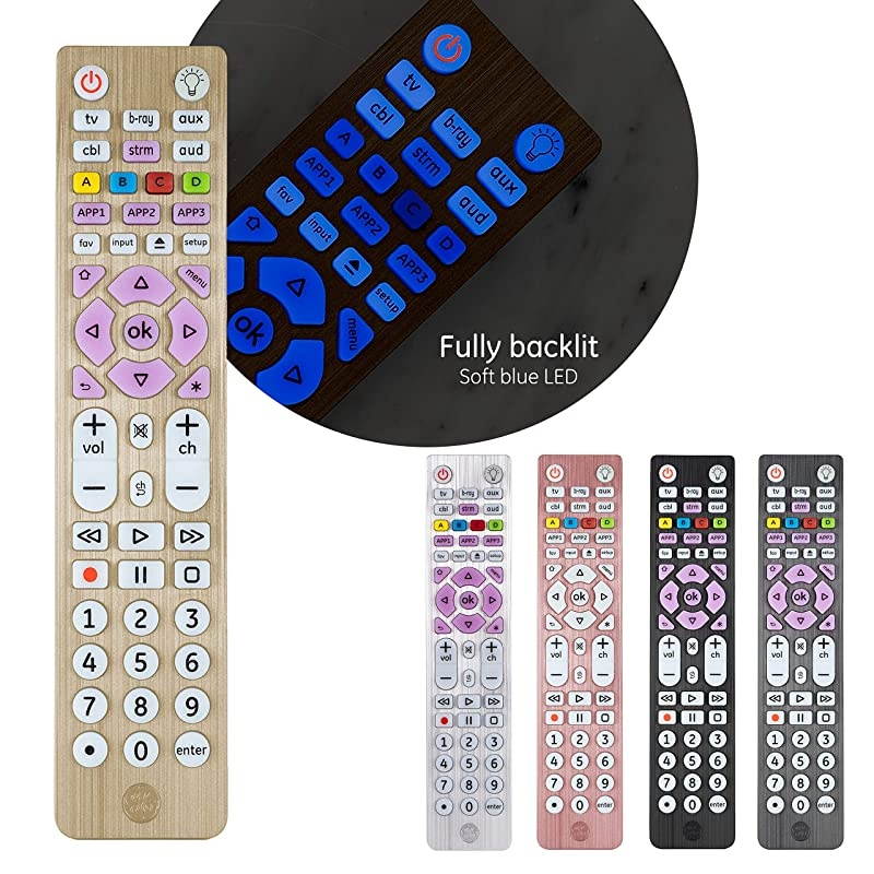 6-Device Backlit Universal Remote Control for Samsung, Vizio, Lg, Sony, Sharp, Roku, Apple TV, Smart TVs, Streaming Players, Blu-Ray, DVD, Master Volume Control, Gold, 47506