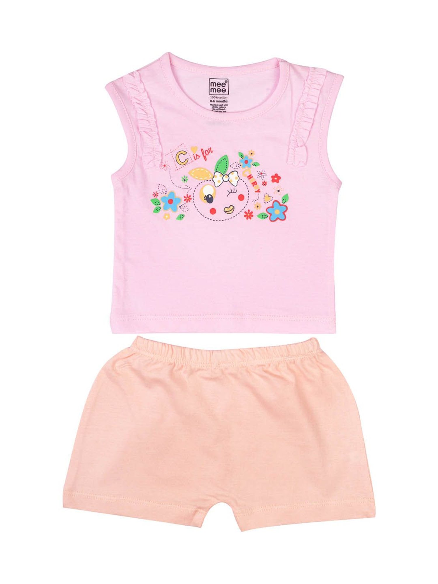 Mee Mee Kids Pink & Peach Printed Top with Shorts