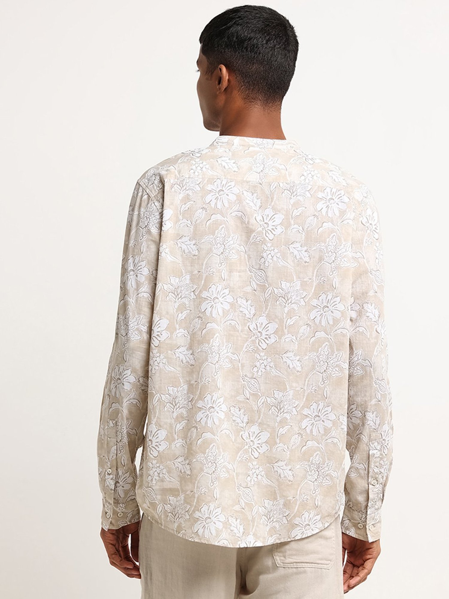 ETA by Westside Beige Botanical Print Grandad Relaxed Fit Shirt
