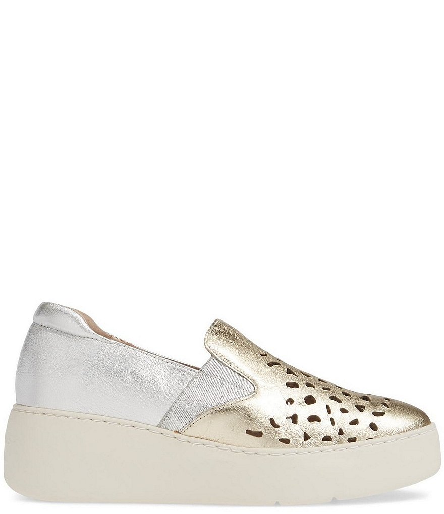 Wonders Ella Metallic Leather Laser Cut Wedge Platform Slip-Ons