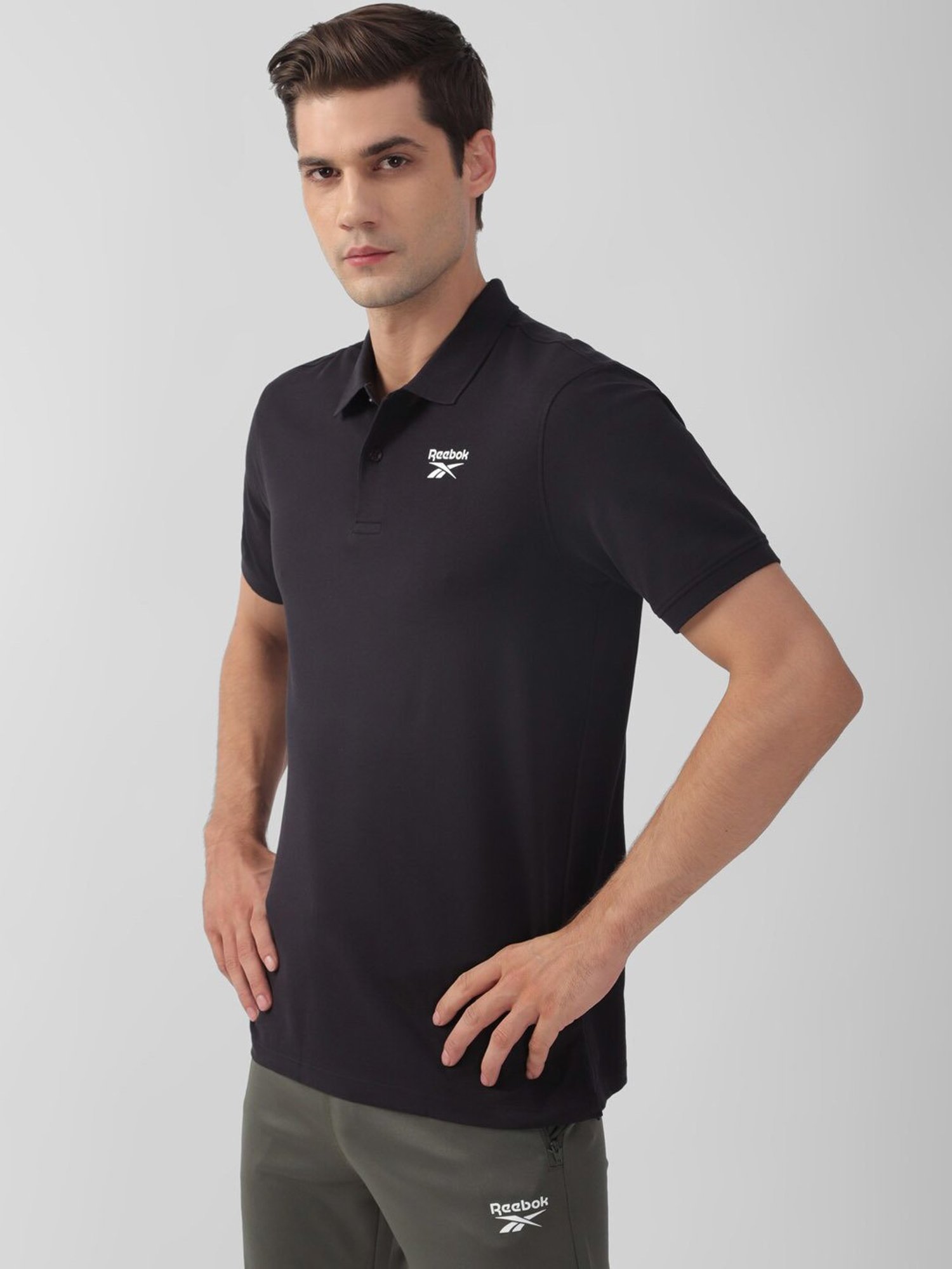 Reebok Black Cotton Slim Fit Training Sports Polo