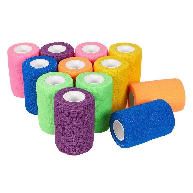 Juvale 12 Pack Self Adhesive Bandage Wraps, Cohesive Tape, in 6 Colors, 3 In x 5.57 Ft