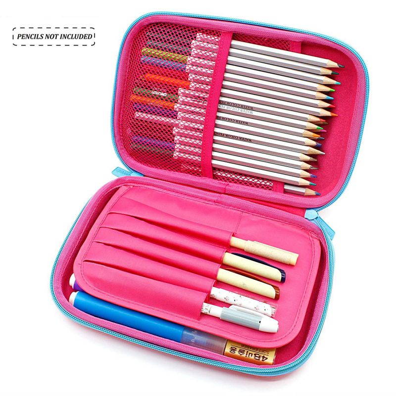 Cute Unicorn Embossed Hardtop Pencil Case - Kids Large Colored Pen Holder Box with Compartments - Girls Cosmetic Pouch Bag Stationery Organizer (Hot Pink)