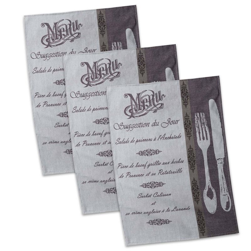 3pk Cotton French Menu Jacquard Dishtowel Gray - Design Imports