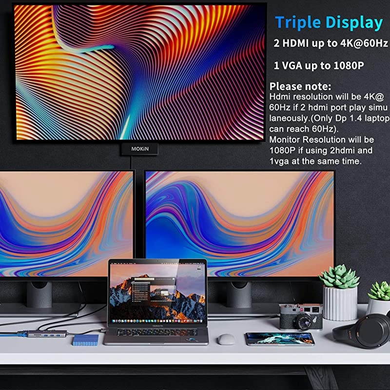 Pro Docking Station Dual Monitor Pro HDMI Adapter,12 in 1 USB C Adapters for Pro Air Mac HDMI Dock Dongle Dual USB C to Dual HDMI VGA Ethernet AUX 4USB SD/TF100W PD