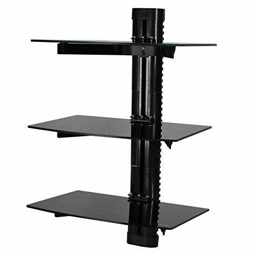 NavePoint Wall Mount Bracket Triple Medium Glass Floating Shelf For DVD DVR VCR Cable Box Receiver Component Mounting Under LCD TV