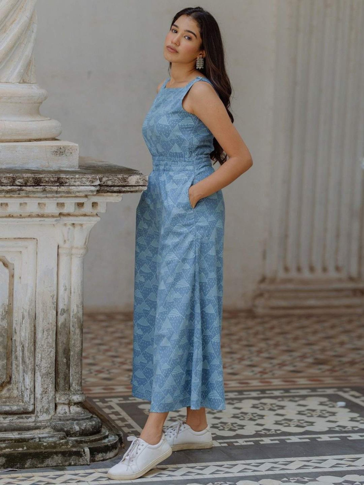 Okhai Misty Blue Pure Cotton Printed Jumpsuit