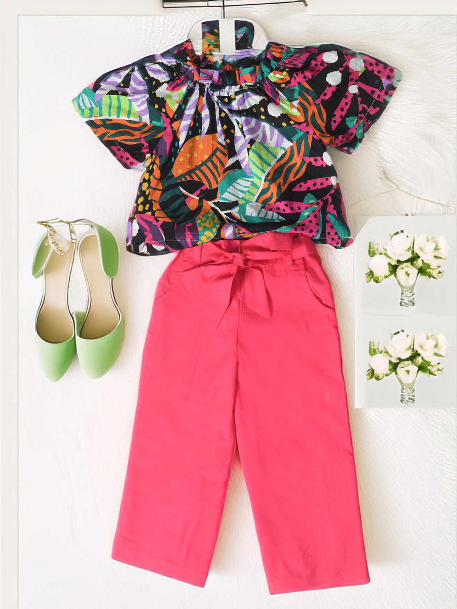 Bella Moda Kids Multicolor Printed Top With Pants