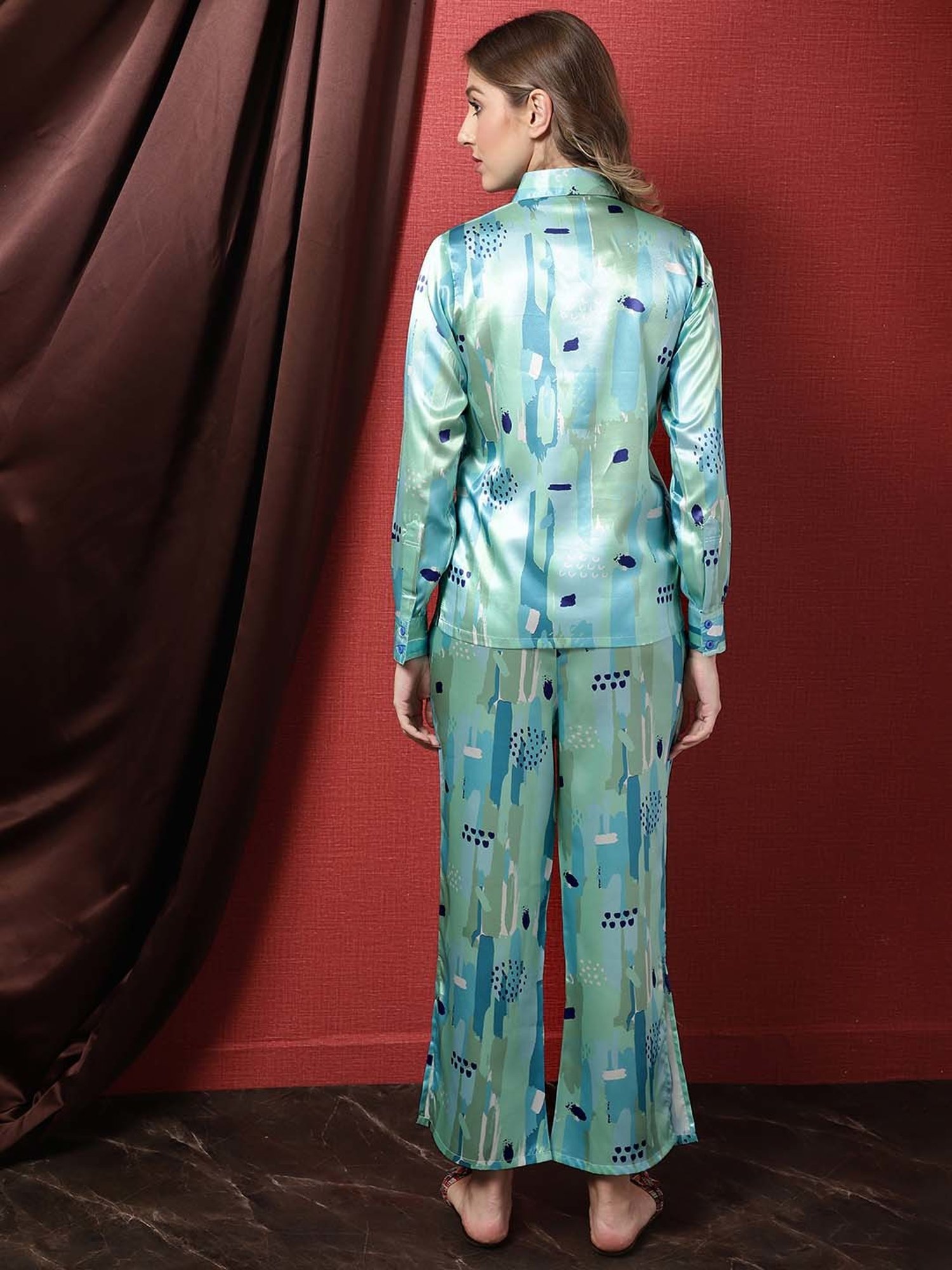 Claura Blue Printed Shirt Pant Set