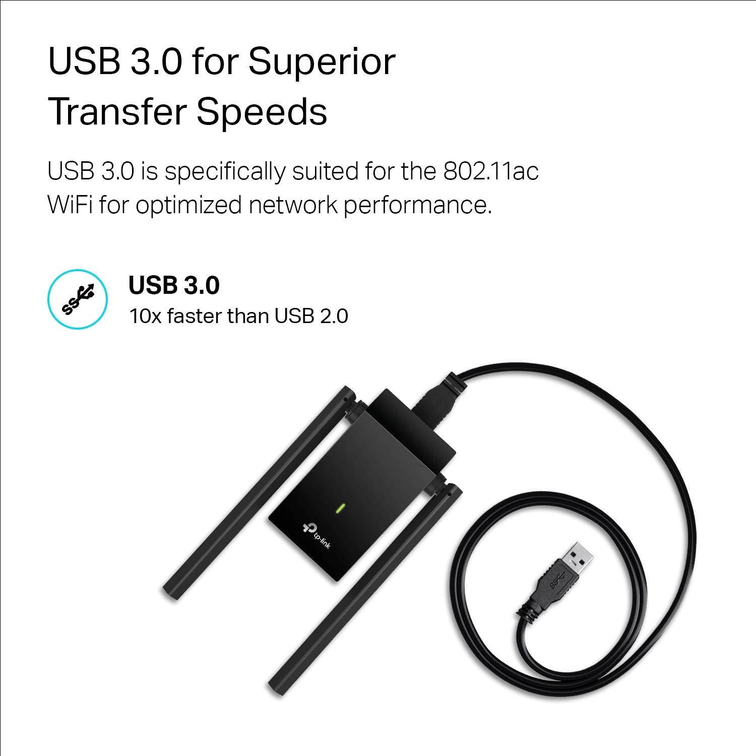 USB WiFi Adapter for PC (Archer T4U Plus)- AC1300Mbps Dual Band Wireless Network Adapter for Desktop with 2.4GHz/5GHz High Gain 5dBi Antennas, Supports Windows 10/8.1/8/7, Mac OS