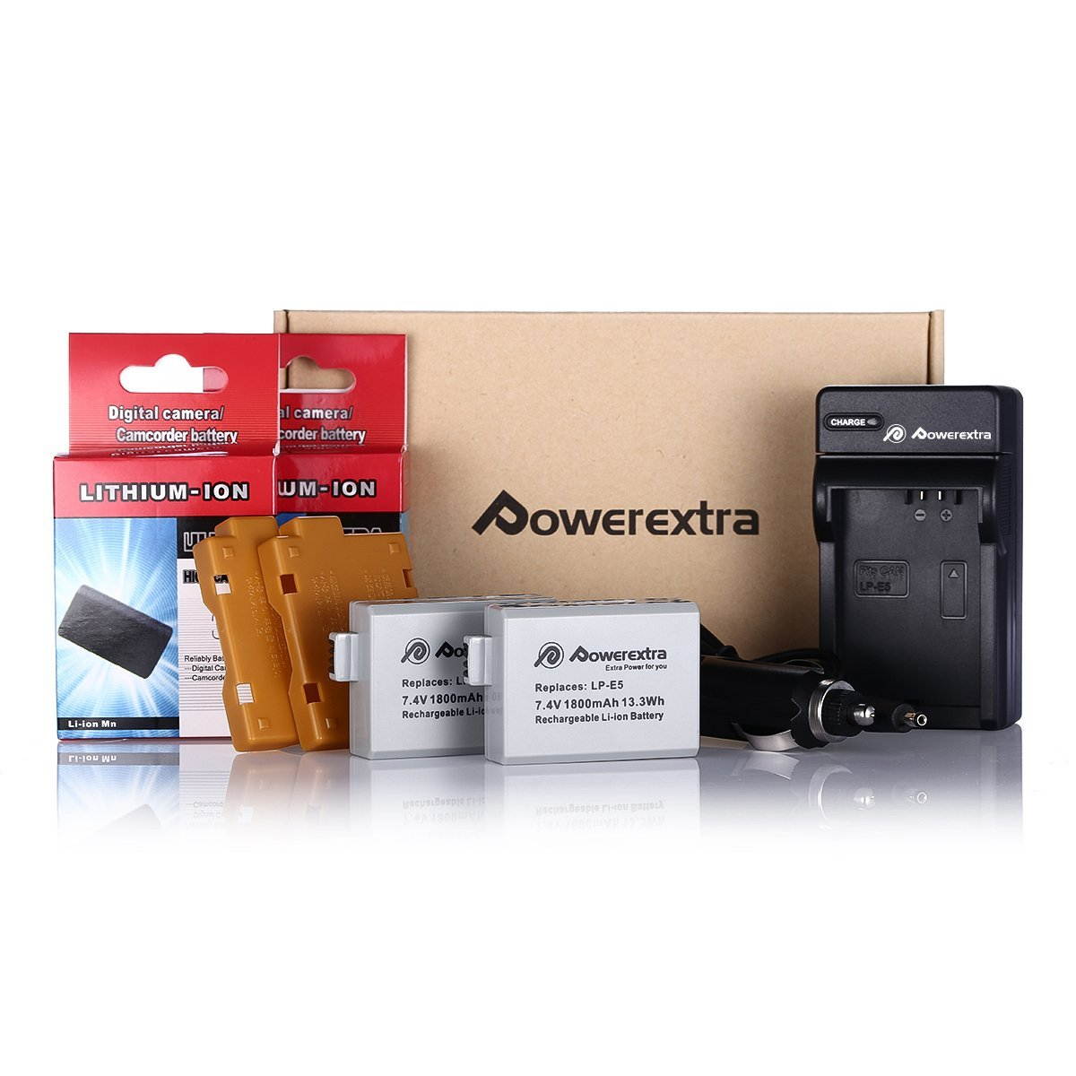 Powerextra 2 Pack 1800mAh 7.4v LP-E5 LPE5 Replacement Battery For Canon Rebel Xs Xsi T1i 450D 1000D Digital Camera