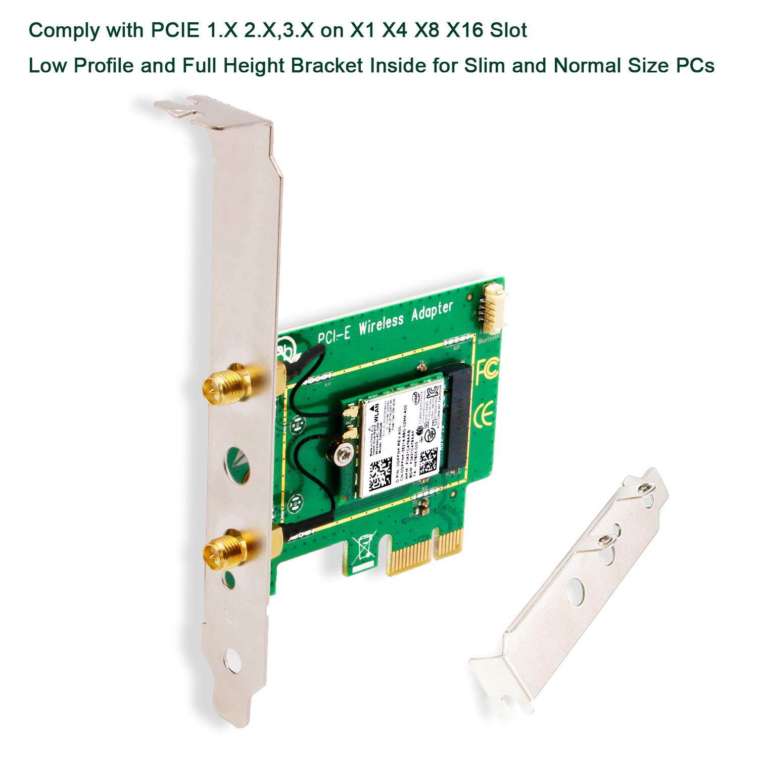 PCIe WiFi Card AC 1200Mbp Wireless Network Card with Bluetooth 4.0 Network Server Adapter, Wireless PCI Express Adapter Dual-Band 5G/2.4G PCI-E Wireless WI-FI Adapter Network Card for PC
