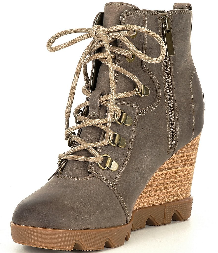Sorel Joan Uptown Lace Waterproof Leather Wedge Lug Sole Booties